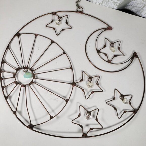 Vintage celestial wall or window hanging with clear crystals and aqua chalcedony - Picture 3 of 8